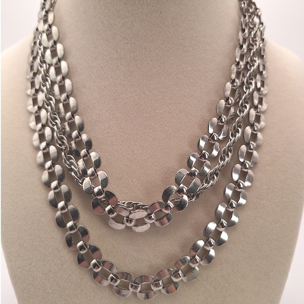 Vintage Coro multi strand necklace panther link rope book chain silver tone